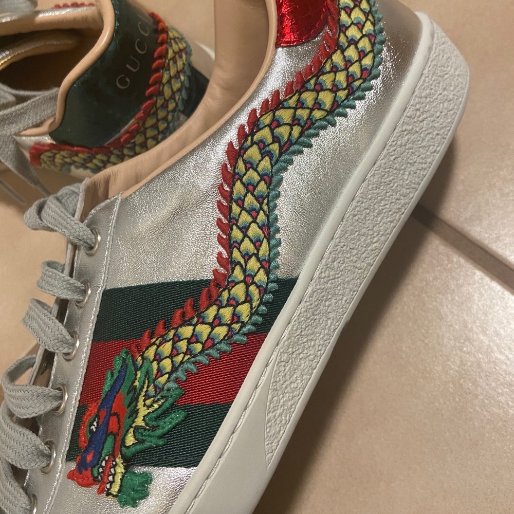 Gucci Ace Silver Dragon Sneakers
